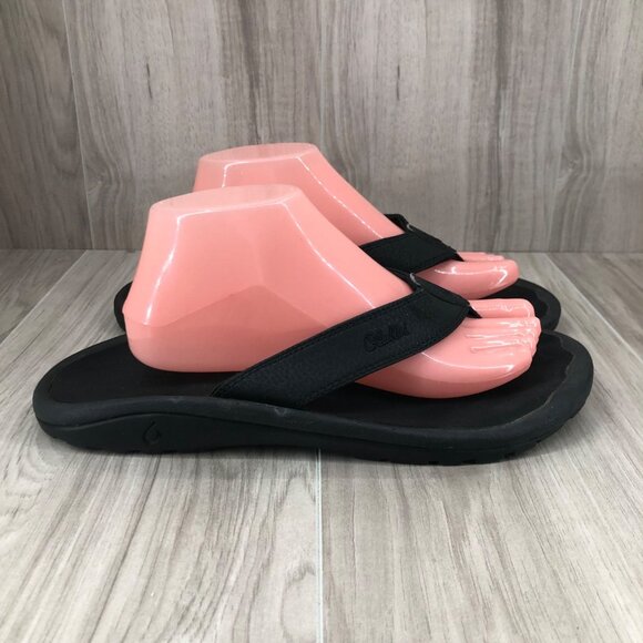 Olukai Flip Flops Mens EU 42 Ohana Black Slip On Thong Sandals - Picture 3 of 12